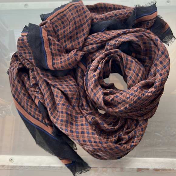 🐑Cashmere/Modal SOFT Thin Oversized Brown/Navy/Black Houndstooth Madewell Scarf - Picture 15 of 17